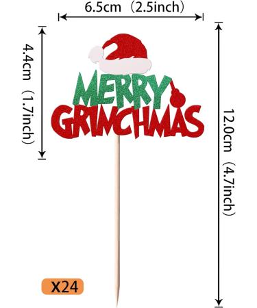 Rsstarxi 24 Pack Merry Grinchmas Cupcake Toppers Red Green Glitter Santa Hat Merry Christmas Cupcake Picks for Grinch Christmas Theme Xmas Holiday Kids Birthday Party Cake Decorations Supplies - Buy Online on GoSupps.com