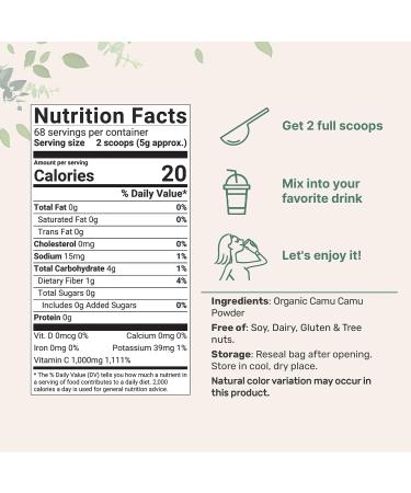 Micro Ingredients Organic Camu Camu Powder 12 oz - High Vitamin C - Energy & Immune Support - GMO-Free Vegan - 12 Ounce Pack - Buy Online on GoSupps.com