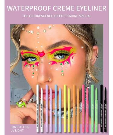 INTEROOKIE Colorful UV Fluorescent Gel Eyeliner Pen Waterproof Oil-Resistant Non-Staining Beauty Makeup with Pearlescent Eyeliner Pen (J97) - Buy Online on GoSupps.com