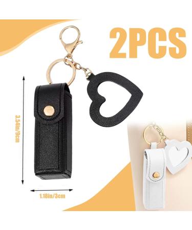Buy Stylish Lipstick Holder & Case Set - 2PCS with Heart Mirror | Portable Lip Balm Keyring Sleeves - Perfect Gift for Women & Girls - Black & White - Buy Online on GoSupps.com
