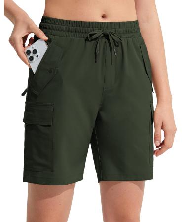 POLIVA Hiking Shorts Women Cargo Golf Casual Shorts Lightweight Water Resistant Quick Dry for Athletic Walking Travel 7.5" Inseam Green 3X-Large