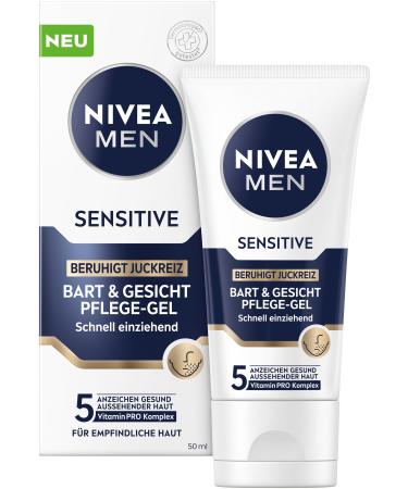 NIVEA MEN Sensitive Fast-absorbing beard and face care gel for men's sensitive skin soothing facial care to relieve skin irritations (50 ml)