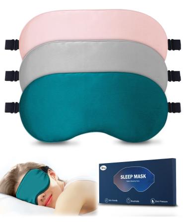 BOQUBOO Silk Sleep Mask - Lightweight and Comfortable Eye Mask for Deep Sleeping 3 Pack 100% Real Natural Pure Silk Eye Mask with Adjustable Strap Gifts for Women and Men