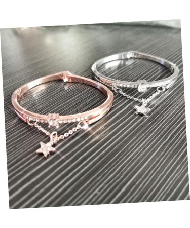 Magiclulu Rose Gold Cuff Bracelet for Women - Star & Pentagram Design Strass Jewelry Elegant Arm Loop - Perfect for Any Occasion 19.5*1.2cm - Buy Online on GoSupps.com