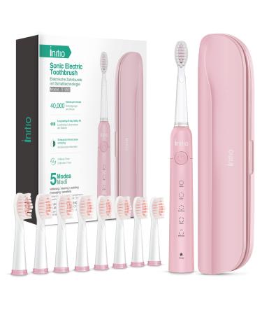 Sonic Electric Toothbrush for Adults, 5 Modes with Smart Timer, 8 Brush Heads & Travel Case Included, Initio Rechargeable Toothbrush, Oral Care Whitening Toothbrush, IT959 (Pink)
