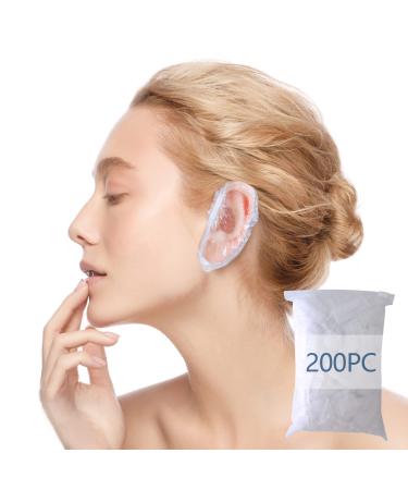 WOSHOP 200 Pack Shower Bathing Ear Covers Clear Disposable Ear Protectors Waterproof Ear Covers for Hair Dye Waterproof Plastic Ear Shower Caps