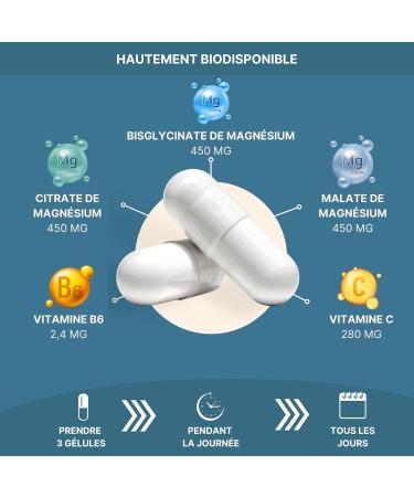 Magnesium | 120 Capsules | Bisglycinate Malate Magnesium Citrate | Enriched with Vitamin C and B6 | 1350mg | Anti-Fatigue Muscle Relaxation and Sleep | 100% Vegan | Booties - Buy Online on GoSupps.com