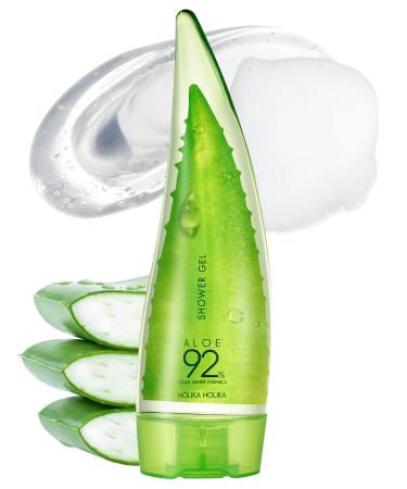 HOLIKA HOLIKA Aloe Clean Water Formula 92% Shower Gel - Korean Body Wash with Jeju Aloe Vera Leaf Water Hydrating & Soothing Plus Complex Gentle Cleansing Moisturizing Gel 2 fl.oz.