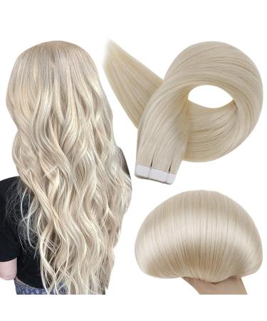 Full Shine Tape In Hair Extensions Double Sided Human Hair Extensions Silky Straight Color 60 Platinum Blonde Remy Hair 24 Inch Tape Ins 50 Gram 20 Pieces 24 Inch # 60