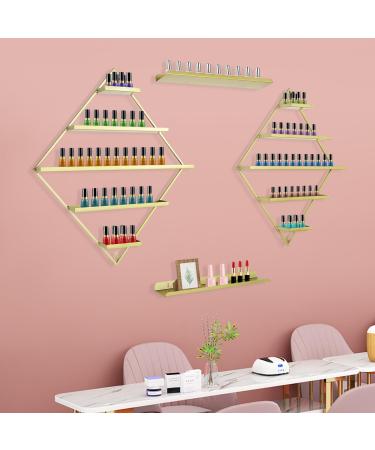 Shiyinge Rhombus 5-Tier Wall-Mounted Nail Polish Display Stand - Iron Wall Shelf - Display Stand for Placing Cosmetic Bottles Perfume Lipstick Photo Frames etc. (Gold)
