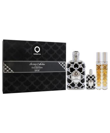 Orientica Oud Saffron for Men - 4 Pc Gift Set 2.7oz EDP Spray 2 x 10ml EDP Spray 7.5ml EDP Splash 3.3 Fl Oz (Pack of 1) - Buy Online on GoSupps.com