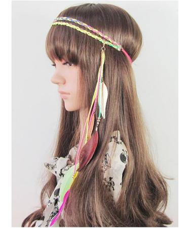 Women Lady Girls Bohemian Double Braided Headband Tassels Hairband Headwear Hippie Feather Headband Hair Hoop Handmade Indian Fascinator Headband Headdress Hair Bands Hair Accessories (Multi-colour) - Buy Online on GoSupps.com