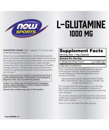 NOW Foods L-Glutamine 1000mg 120 Capsules - Pure and Potent Formula - Buy Online on GoSupps.com