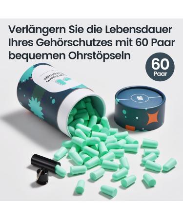 60 Pairs Hearing Protection Earplugs - Noise Reducing Foam Earplugs for Sleeping Concerts & Loud Noises - 38dB SNR Super Soft Mint Green - Buy Online on GoSupps.com