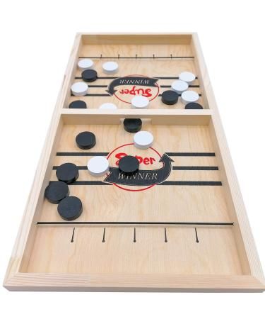 Fast Sling Puck Game Large Size Hockey Melightful Pass Puck Game Board Wooden for Kids Adults Party Family Night Fun Game Traveling Camping Birthday (Super Winner)