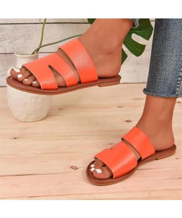 Bexdug Women's Simple Slide Sandals - Flat Rubber Open Toe Leisure Shoes | Size 40 EU | Stylish Home Footwear in Orange - Buy Online on GoSupps.com