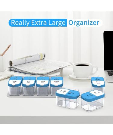 XL Weekly Pill Organizer 2x a Day | 7 Day AM PM Pill Box | Jumbo Medicine Case Blue - Buy Online on GoSupps.com