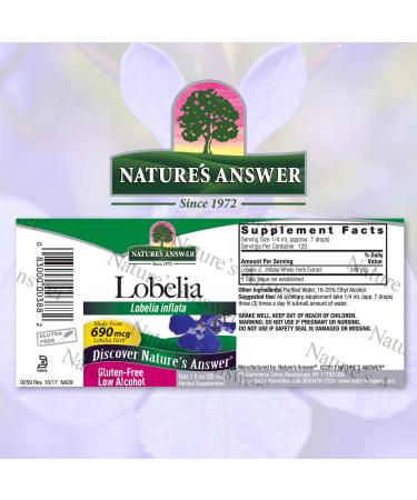 Lobelia Herb Supplement - Natureâ€™s Answer 1 FL Oz | Gluten & Alcohol-Free | Boost Immunity & Overall Health (690mcg) - Buy Online on GoSupps.com