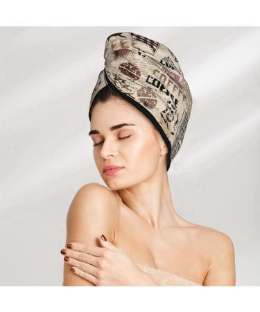 Hair Towel Wrap - Quick Drying Hair Turban with Button | Abstract Coffee Pattern - Premium Hair Drying Towel - Buy Online on GoSupps.com