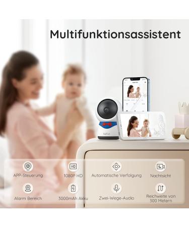 Boifun Baby Monitor with AI Tracking & 1080p HD Camera | 5 LCD Display Zoom & Zone Alarms - Perfect for International Shipping - Buy Online on GoSupps.com