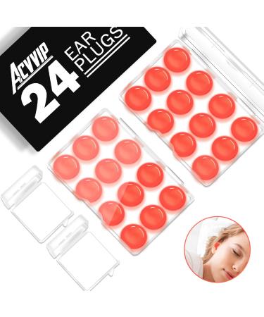 Ear Plugs Silicone Earplugs - 24 Pcs - ACVVIP Soft Reusable Noise Canceling Earplugs with Carrying Boxes for Sleeping Airplanes and Traveling - Orange