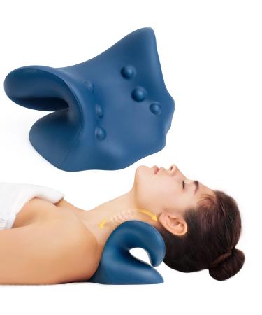 Neck Stretcher for Neck Pain Relief Neck and Shoulder Relaxer Cervical Traction Device Pillow for Muscle Relax and TMJ Pain Relief Cervical Spine Alignment Chiropractic Pillow (Dark Blue)