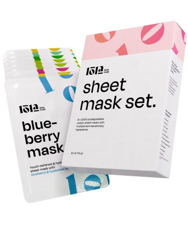 Lola Skincare            * Face Masks Skincare with Aloe Vera  8 pcs Sheet Mask - Beauty Facial Mask  Brightens Skin  Boosts Collagen  Hydrating Face Masks Sheets
