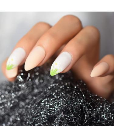 Daisy Nail Art Medium Stiletto Matte Green - 24pcs | International Shipping Available - Buy Online on GoSupps.com