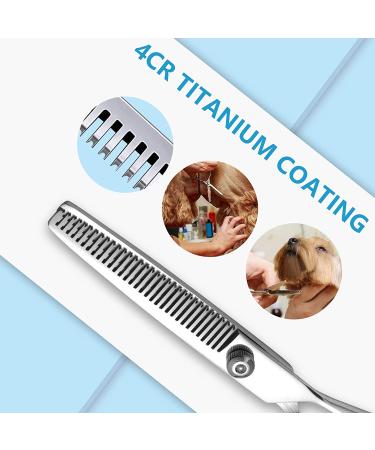 Sumcoo Professional Dog Grooming Scissors Set - Titanium Stainless Steel, Up-Curved Thinning Shears for Dogs and Cats (Set of 3) with Safety Round Tips - Buy Online on GoSupps.com