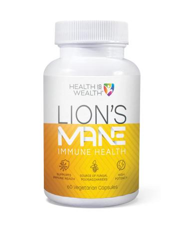 Health IS Wealth LION'S MANE Organic Mushroom Extract - Powerful Nootropic for Cognition Memory Brain Booster and Immune Health (60 veg caps)