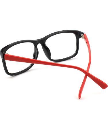 GQUEEN Large Frame Horn Glasses - Stylish UV400 Fake Glasses for Men & Women | Non-Prescription Nerd Glasses in Black & Red - Buy Online on GoSupps.com