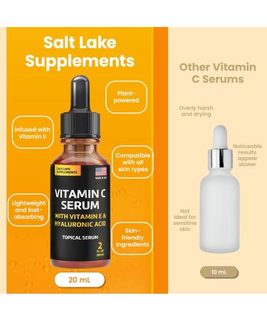 Vitamin C Serum with Hyaluronic Acid & Vitamin E for Youthful Skin | Anti-Aging Moisturizer for Wrinkle-Free Complexion | 2 Fl Oz - Buy Online on GoSupps.com