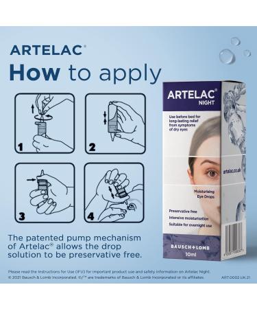 Artelac Night Eye Drops Symptom Relief for Tired Dry Stressed Gritty Burning and Tearing Eyes Preservative Free and Restores Moisture During Sleep 10ml Pack of 1 Night - Buy Online on GoSupps.com