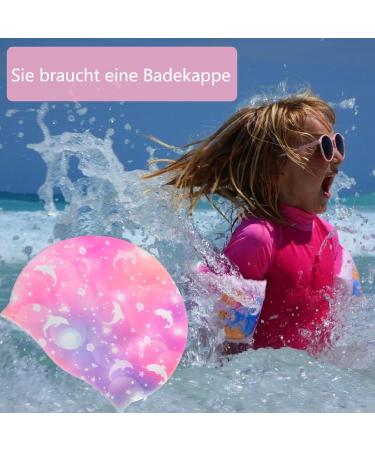 Yanc Bathing Cap for Girls | Waterproof Swim Cap with Ear Protection & Nasal Clipping Earplugs | Perfect for Long & Short Hair | Dolphin Design - Buy Online on GoSupps.com