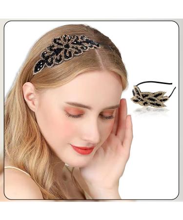 PAITOK 1920s Vintage Headband Beaded Leaf Flapper Headpiece Elegant Crystal Decorative Headband Hair Accessories for Women Costume Party (Black+Gold) - Buy Online on GoSupps.com