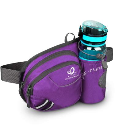 WATERFLY Hiking Waist Bag Fanny Pack with Water Bottle Holder for Men Women Running & Dog Walking Fit All Phones (Bottle Not Included) Purple