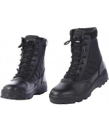 Mens Military Combat Tactical Army Infantry Boots Breathable Round Toe Side Zipper Waterproof Leather Lace-up Shoes for Backpacking Outdoor Hiking Camping Climbing Trekking Hunting Walking Footwear Black 10
