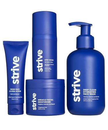 Strive Apex Skin Care Set | Advanced Anti-Aging Fragrance-Free Peptides Vitamin C Niacinamide - Face Wash Scrub Moisturizer Serum for All Skin Types & Dark Circles - Buy Online on GoSupps.com