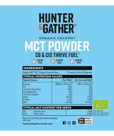 Organic MCT Powder C8 & C10 (250g) | Keto Friendly | Flavourless | Bulletproof & Fatty Coffee | Seed & Vegetable Oil Free - Buy Online on GoSupps.com