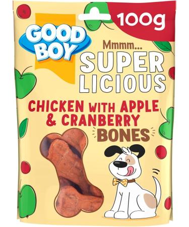 Good Boy Superlicious Chicken Apple & Cranberry Bones - Natural Dog Treats - Low Fat Training Treats - Bulk Box - 10 x 100g Chicken Apple Cranberry 100 g (Pack of 10) - Buy Online on GoSupps.com