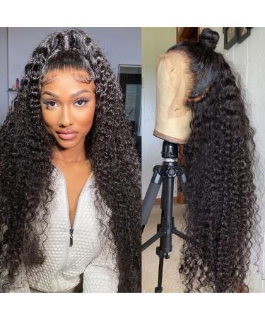 vestlucky HD Lace Front Wigs Human Hair Pre Plucked with Baby Hair 13x4 Deep Wave Frontal Wig 180% Density Brazilian Virgin Hair Curly Lace Front Wig Human Hair for Black Women 22 inch Natural Black 22 Inch 13x4 deep wav...