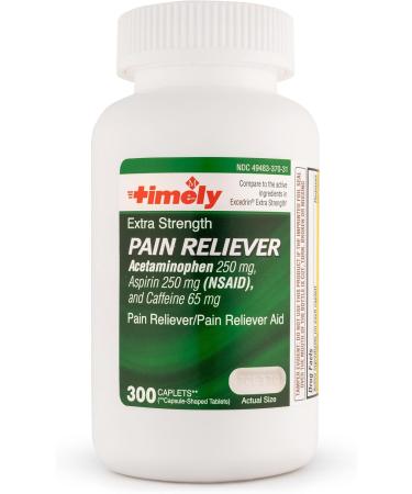 Timely Extra Strength Headache Relief - 300 Caplets Acetaminophen Aspirin & Caffeine | Fast Migraine Back Pain & Muscle Aches Relief | Compare to Excedrin - Made in USA - Buy Online on GoSupps.com