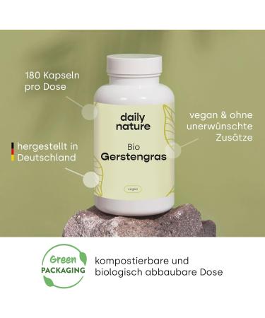 Buy Dailynature Organic Barley Grass Capsules - 1500mg | 180 Capsules | HACCP Certified | Biodegradable Packaging | Made in Germany - International Shipping - Buy Online on GoSupps.com