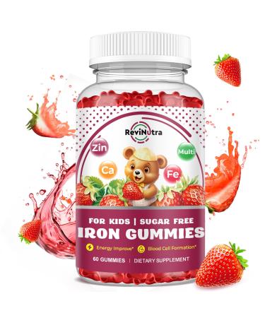 Iron Supplement Gummies for Kids - with Calcium, Zinc, Kids Multivitamin with Iron Gummies - Immune Support, Blood Builder & Energy Support for Iron Deficiency, Anemia, Vegan - 60 Count Strawberry 60 Count (Pack of 1)