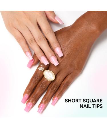 Colored Gel Square Nail Tips - 96Pcs Nude and Pink Short Length Gelike EC 4 in 1 X-coat Tips | Soft Gel Nail Extensions - Buy Online on GoSupps.com