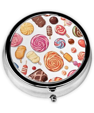 Colorful Sweet Lollipop Cupcake Donut Round Pill Box - 3 Compartment Mini Decorative Travel Pill Organizer for Medicine & Vitamins - Buy Online on GoSupps.com