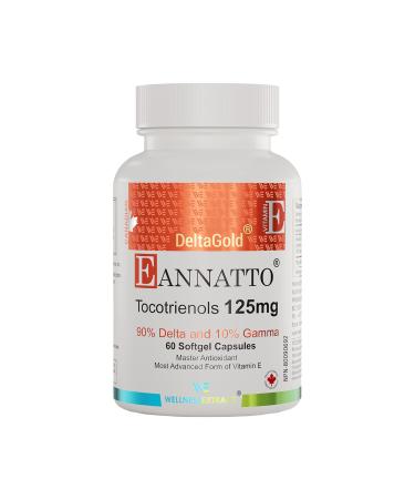 E Annatto Tocotrienols Deltagold 125mg, Vitamin E Tocotrienols Supplements 60 Softgel, Tocopherol Free, Supports Immune Health & Antioxidant Health (90% Delta & 10% Gamma) (Pack of 1) 125 MG 60 Softgels