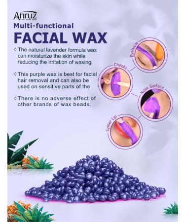 Anruz Waxing Pearls for Sensitive Skin - 453g Violet Wax Beads with 20 Applicators for Eyebrows & Face - At-Home Hair Removal Solution - Buy Online on GoSupps.com