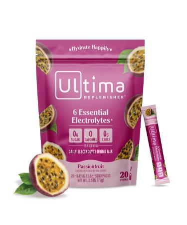 Ultima Replenisher Daily Electrolyte Drink Mix Passionfruit 20 Stickpacks Hydration Packets with 6 Electrolytes & Trace Minerals Keto Friendly Non-GMO & Sugar-Free Electrolyte Powder