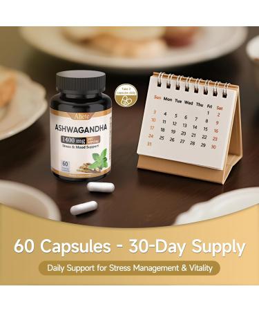 Ashwagandha Supplement Stress Relief and Mood Enhancer 1400mg Ashwagandha Powder and Root Extract 60 Capsules 30 Days Supply 60 Count (Pack of 1) - Buy Online on GoSupps.com
